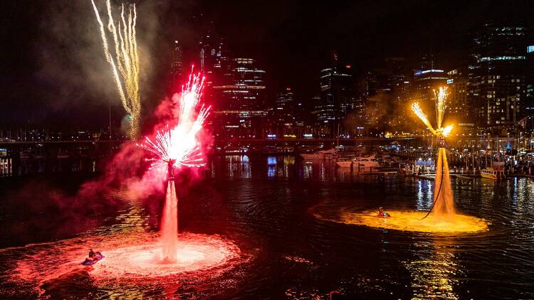 Jet pack fireshow at Darling Harbour