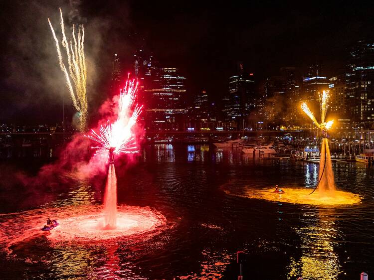 Jet pack shows and fireworks