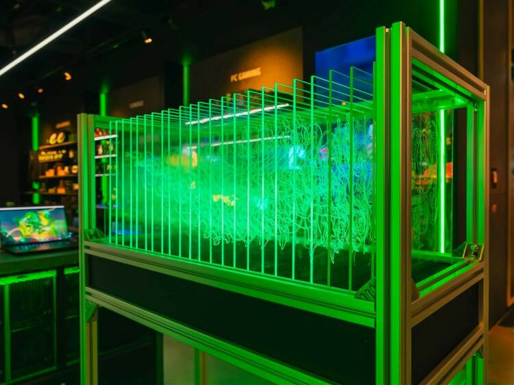 A glowing green AI dragon by Razer™️