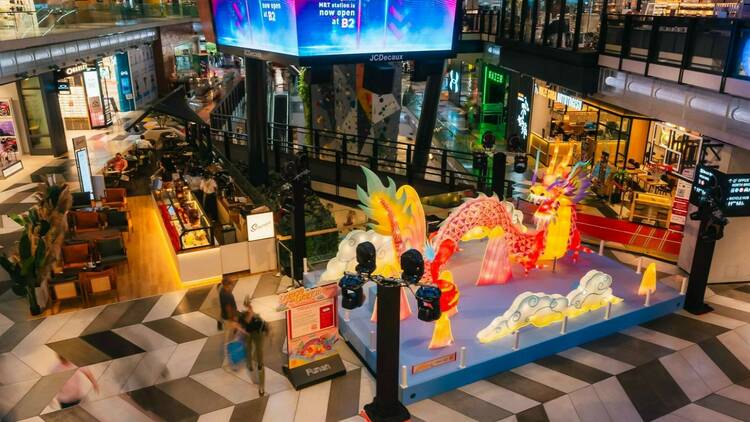 An animated light dragon dance installation