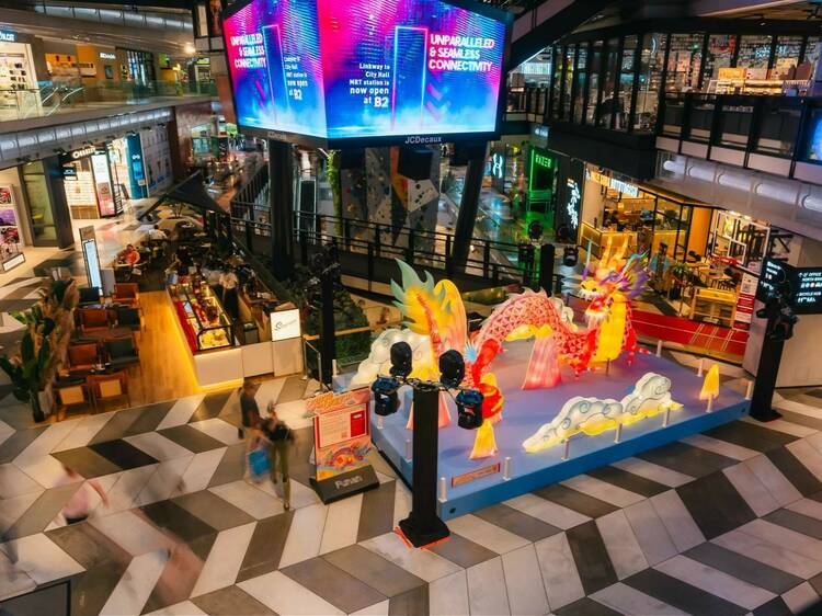 An animated light dragon dance installation