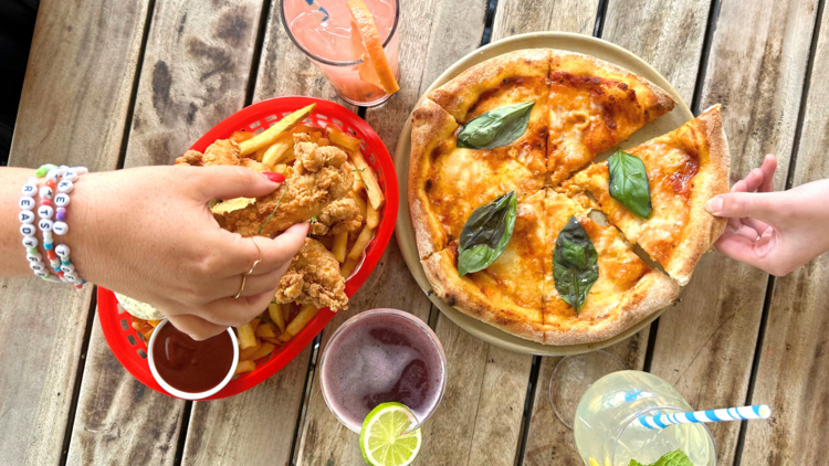 Pizza, fried chicken and cocktails.