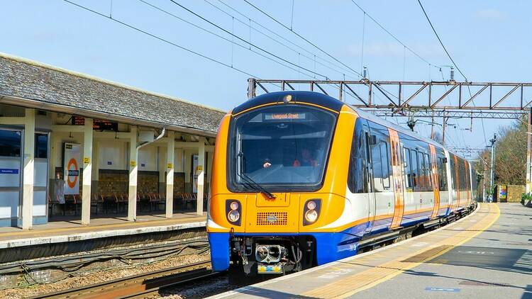 Overground train at Seven Sisters station, London