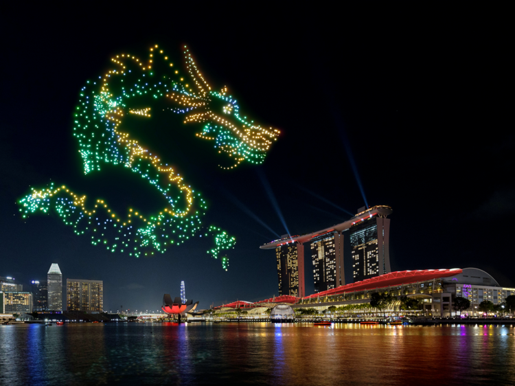 Catch a spectacular dragon-themed drone light show at Marina Bay waterfront this February