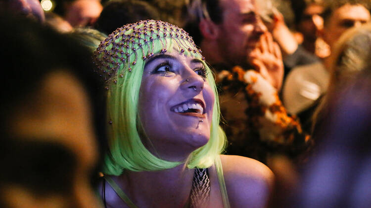 woman with yellow hair smiling