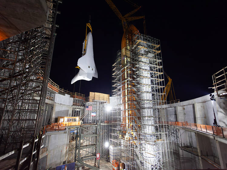 Space Shuttle Endeavour has been lifted into a ready-to-launch position