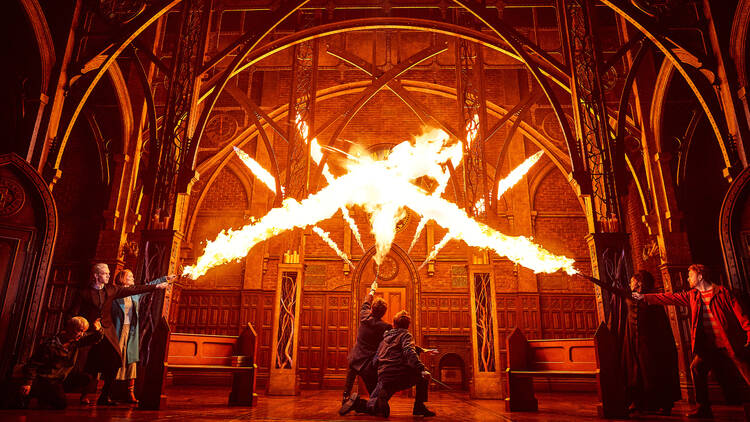 Harry Potter and the Cursed Child on Broadway — fire from wands