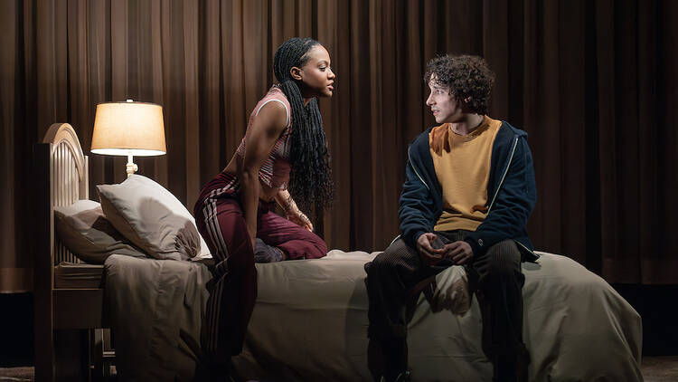 Gabby Beans (Ana) and Hagan Oliveras (Jonah) in Roundabout Theatre Company’s world-premiere production of Jonah by Rachel Bonds, directed by Danya Taymor. 