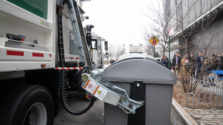 Side-loading, automated garbage truck prototype in NYC