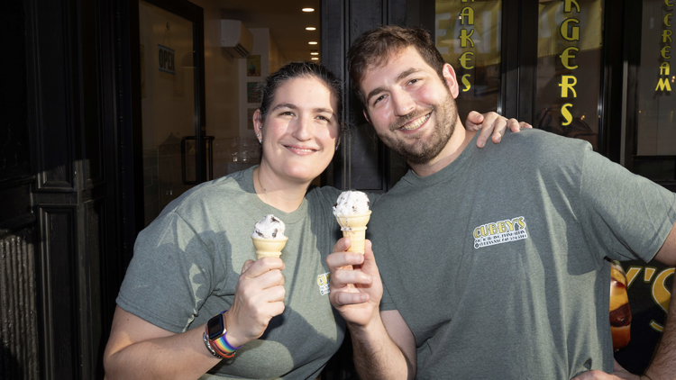 Employees holding ice cream  (Cuuby's)
