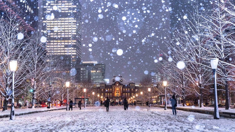 Tokyo Station with snow