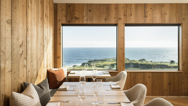 Dining table looking out over Sonoma coastline.