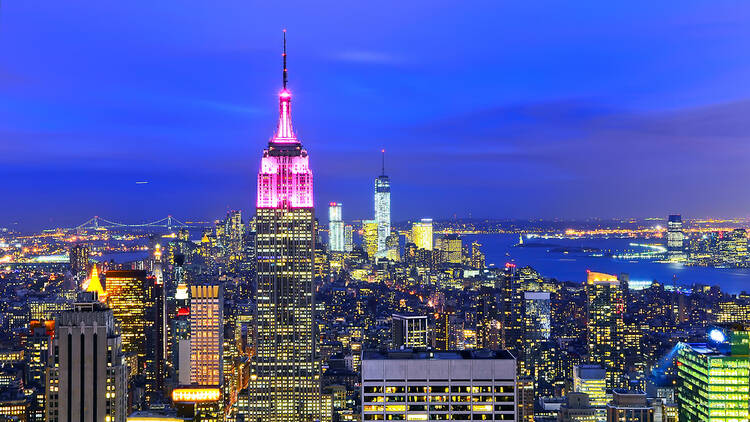 Empire State Building lights in pink