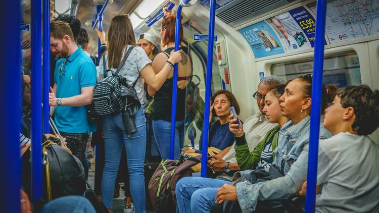 Crowded tube train in London