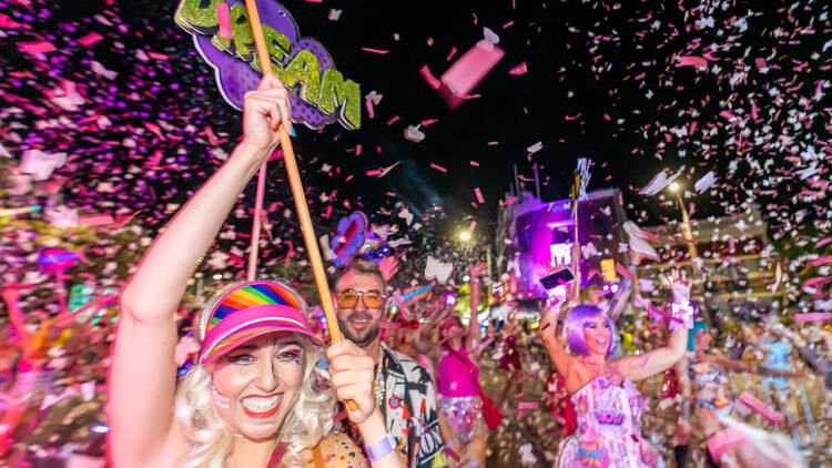 People celebrating at the Sydney Mardi Gras Parade