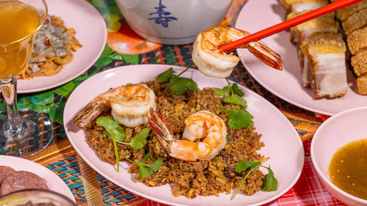Holy Basil shrimp fried rice, crispy pork and shrimp