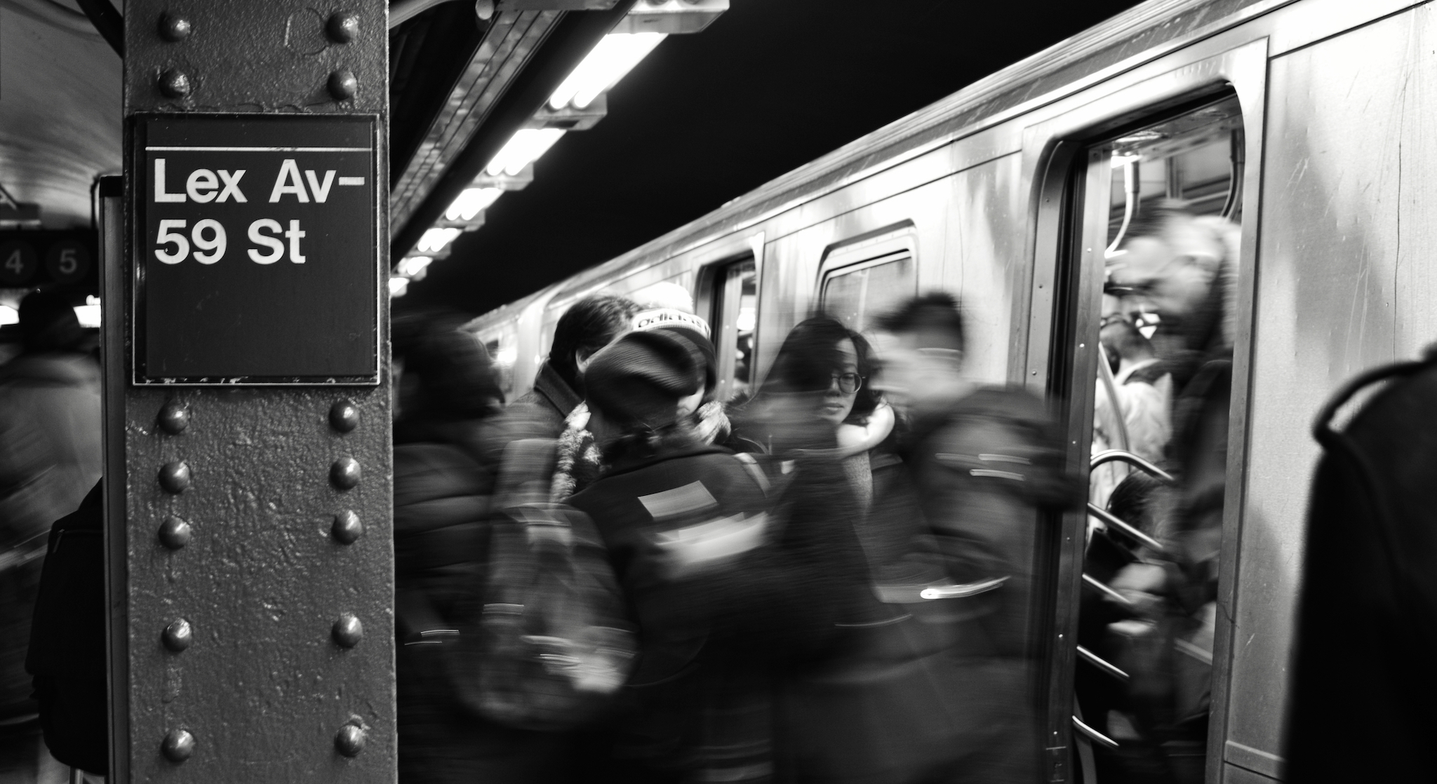 New York City People Commute to Work Subway Sign Rush Hour