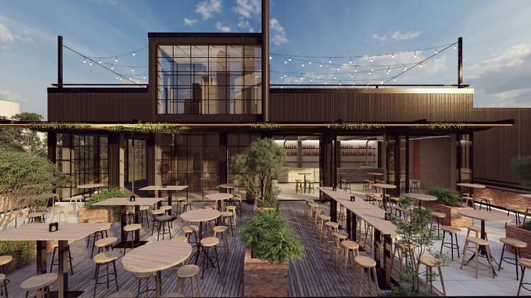 Artistic render of Brewmanity's new rooftop bar.