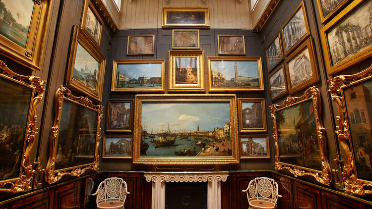 room full of paintings