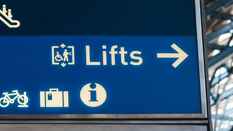 Lifts sign at St Pancras station in London