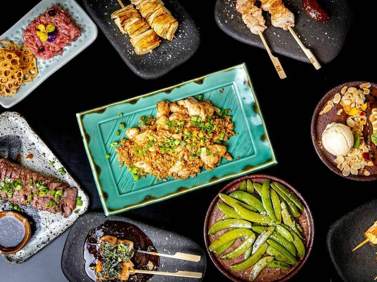 A table of various yakitori food