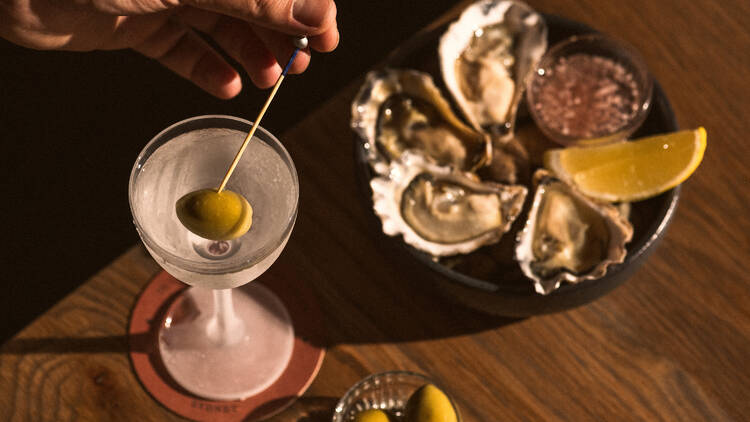 Martini and oysters at The Rover