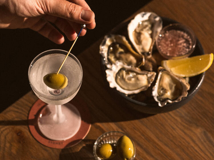 Martini and oysters at The Rover