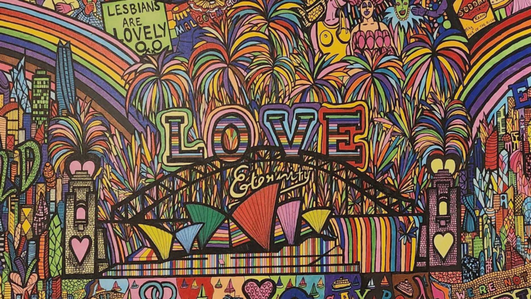 Close-up view of 'Queer Sydney: A History' by Jeremy Smith at Qtopia Sydney