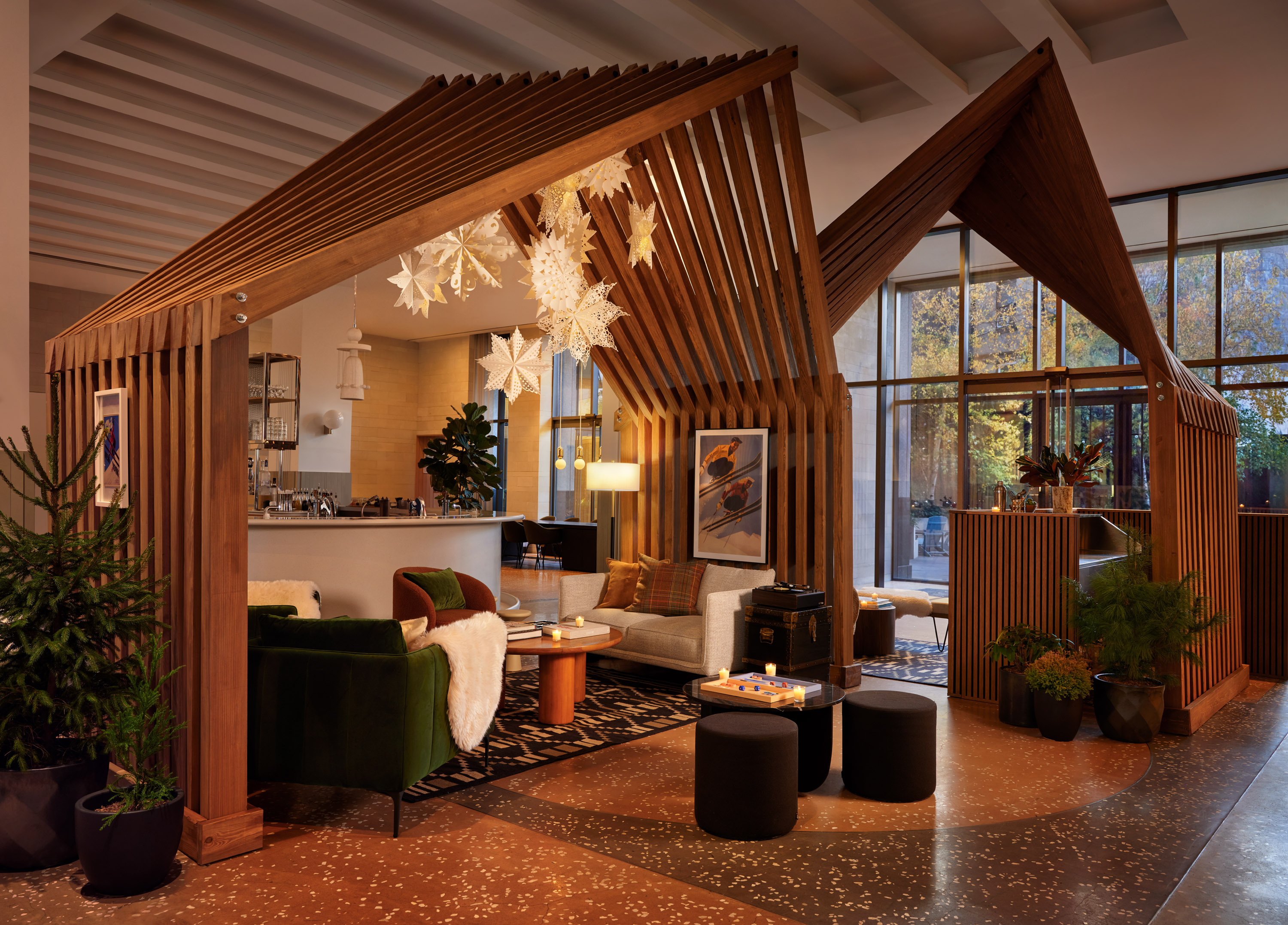 The winter chalet at Hotel Indigo Williamsburg.