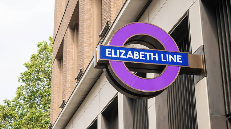 Elizabeth line station and sign in London