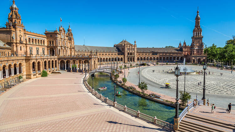 Spanish Square Plaza De Espana in Seville, Spain on a sunny day