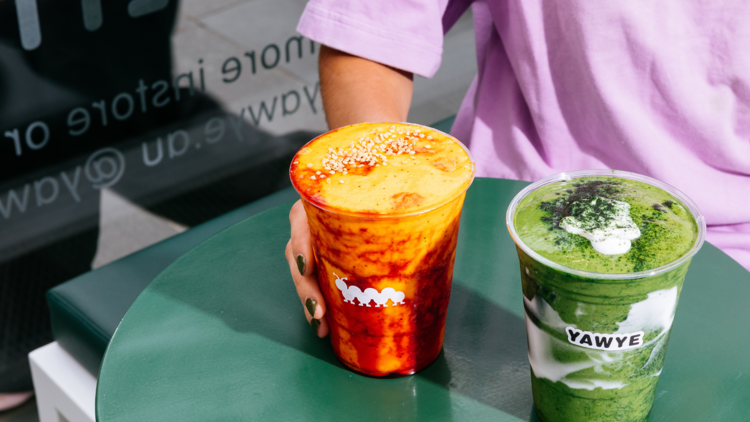 A duo of bright-coloured health smoothies at Yaywe.