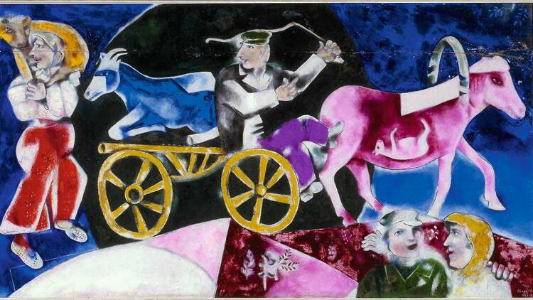 Marc Chagall. Le Marchand de bestiaux [El vendedor de ganado], c. 1922-1923. © Marc Chagall / VEGAP, Madrid, 2024.  © Centre Pompidou, MNAM-CCI, Dist. RMN-Grand Palais / Philippe Migeat