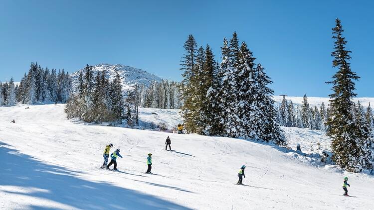 People skiing in Bulgaria