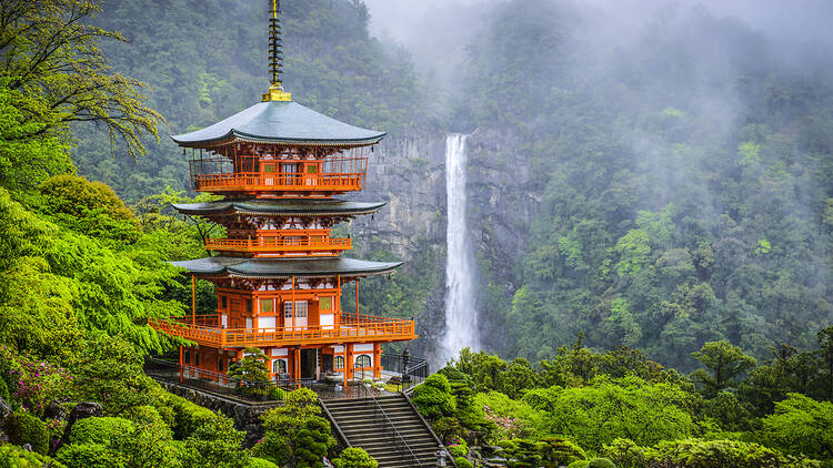 Nachi, Japan At Seigantoji Pagoda And Nachi Falls