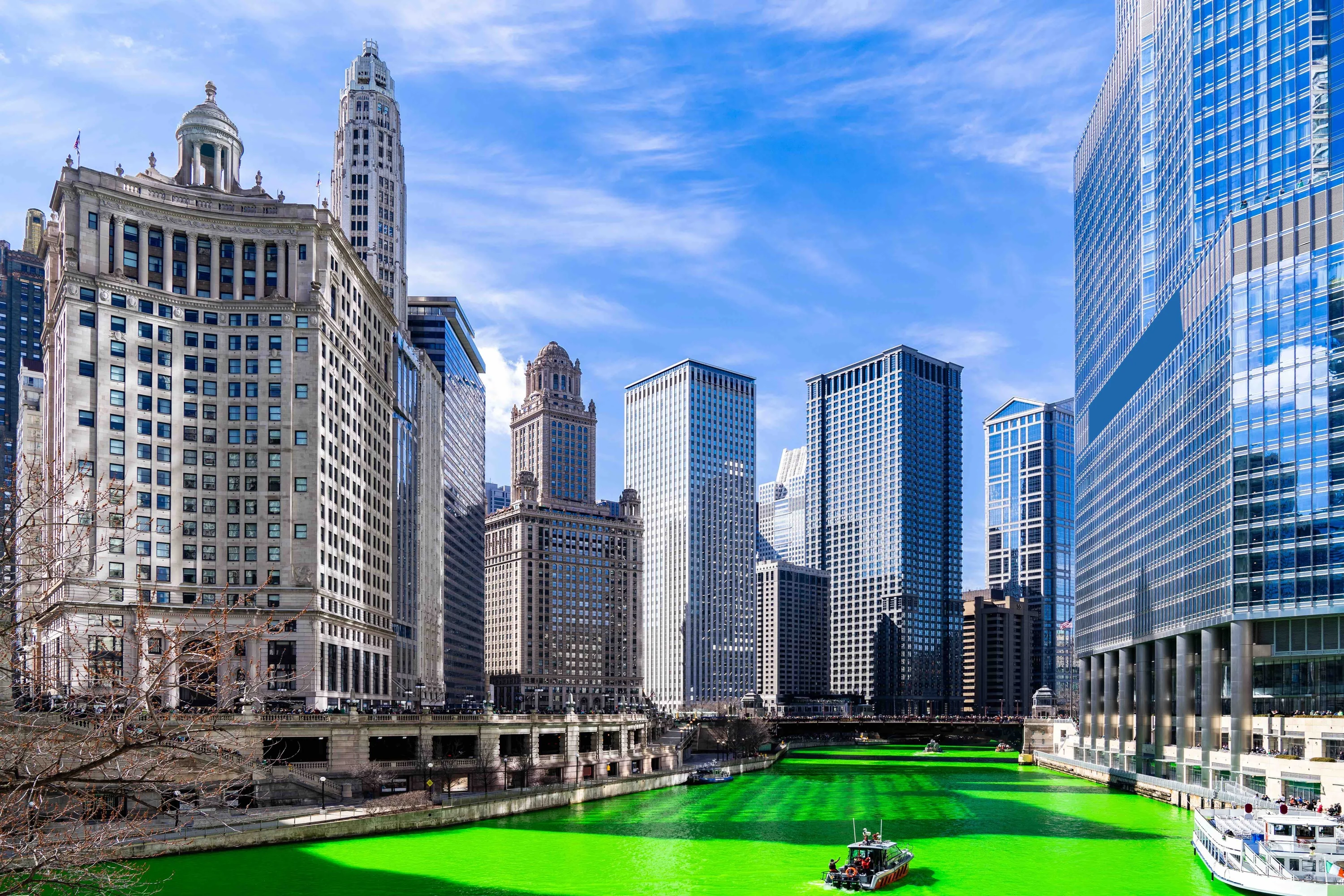 Chicago skyline on st. patrick's day