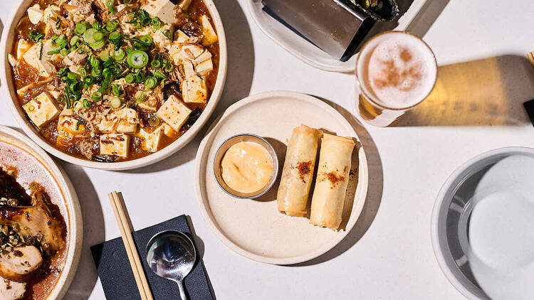 Mapo tofu and spring rolls