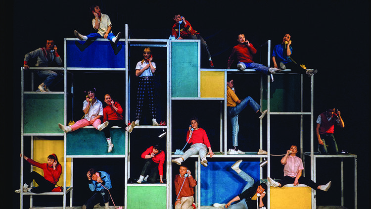 Cast members from Bye Bye Birdie in a photo on stage.