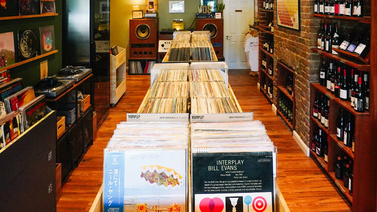 Inside a record and wine store