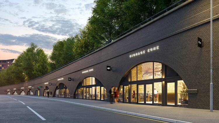 artist rendering of archway shops