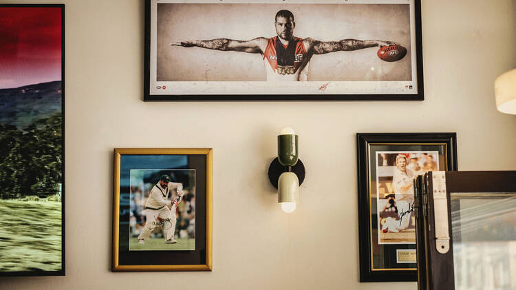 Sports stars on the wall of The Magpie