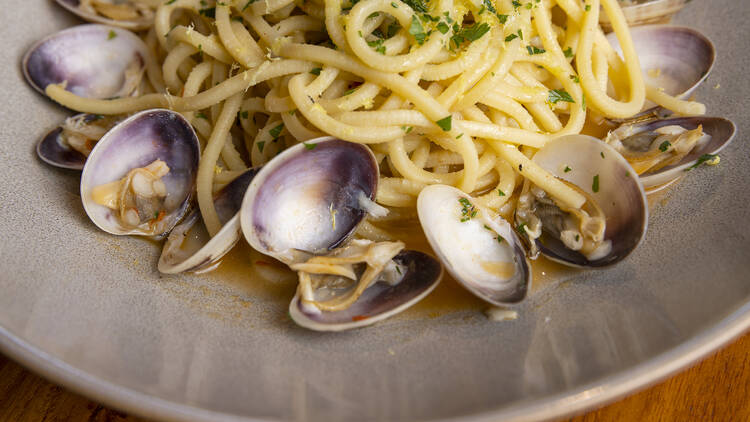 Bowl of clam spaghetti