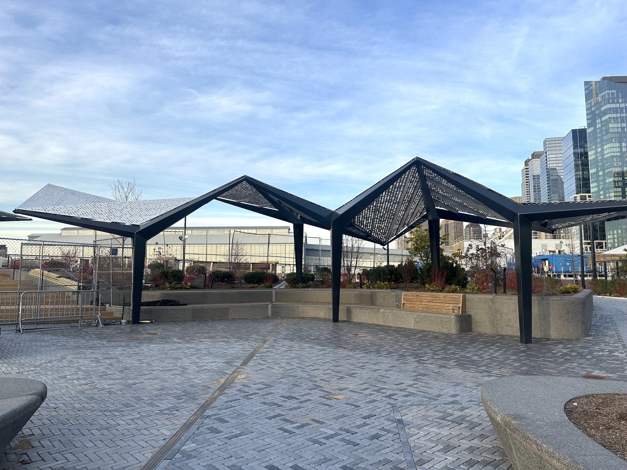 The pier 97 area with a pergola.