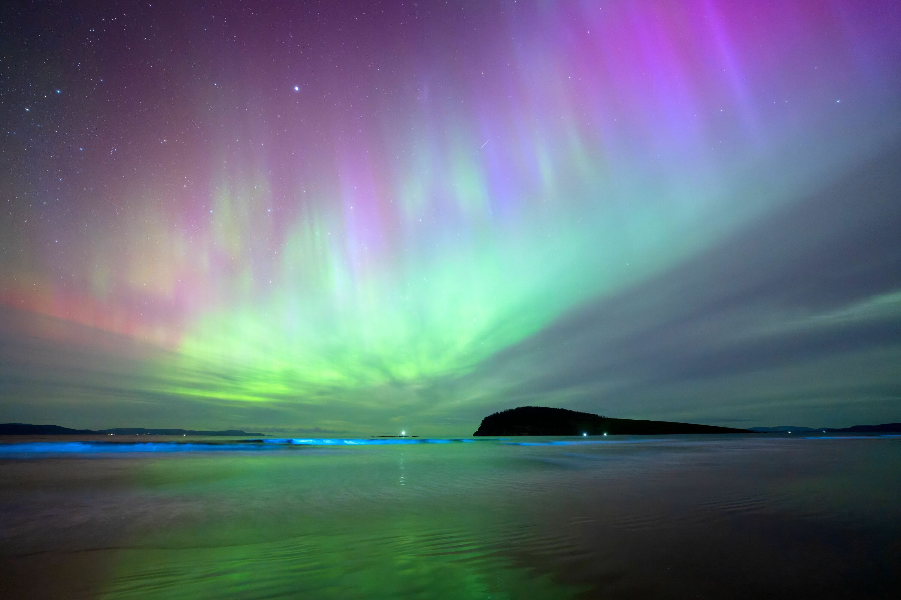 Aurora Australis ou Luzes do Sul, Tasmânia, 2024