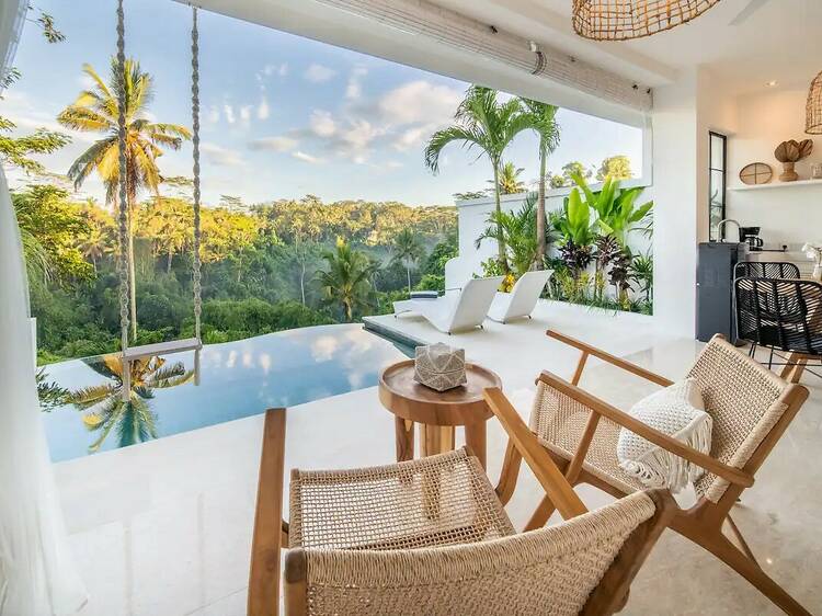 A one-bedroom loft overlooking Ubud’s jungle landscape