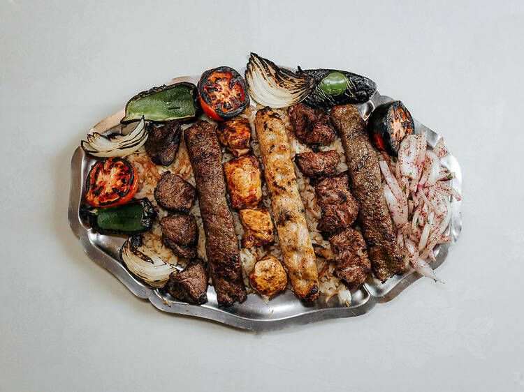 Head to this longtime Lebanese strip mall joint for kebabs and campy birthday fun