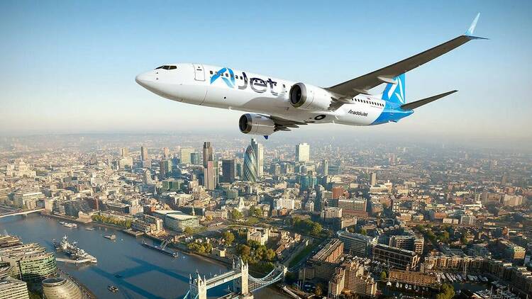 Ajet plane flying over London, render
