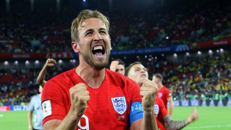 England captain Harry Kane cheering 