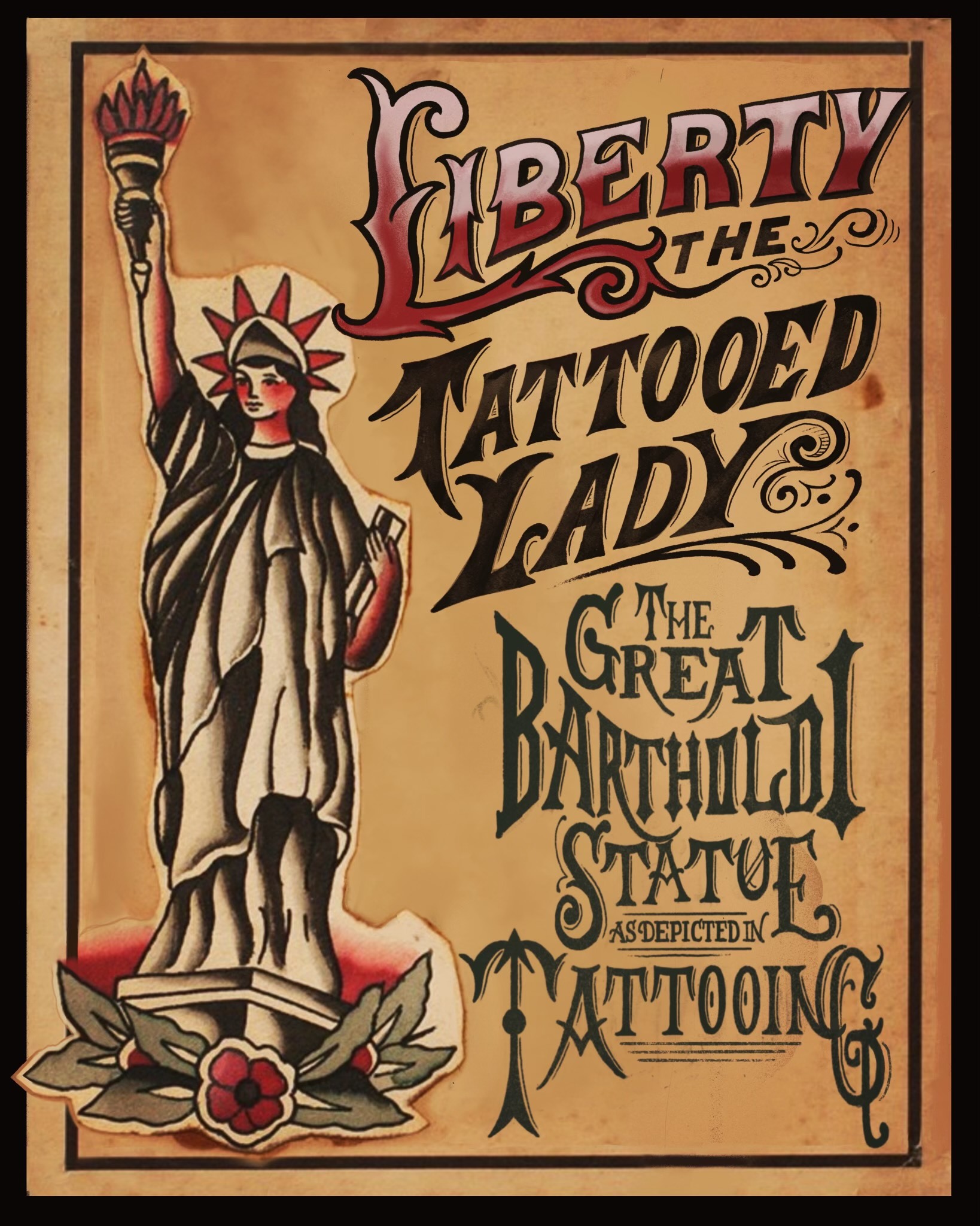 A poster for the show, featuring a tattoo drawing of Lady Liberty.