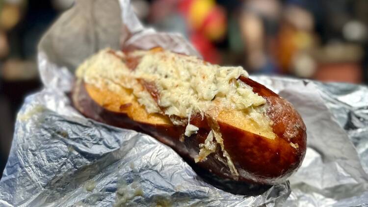 Cheesy Garlic Pretzel Bread at Maurice’s Treats and Edelweiss Snacks